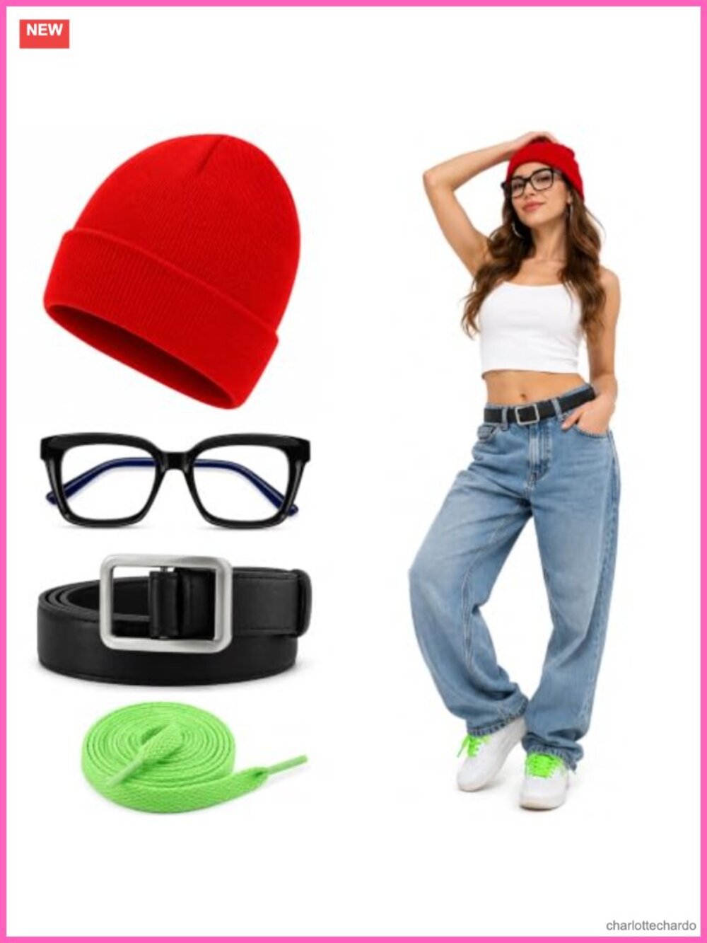 Subway Girl Costume Accessory Set Beanie Glasses Belt Shoelaces Cosplay